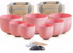 7 pcs Frosted Pink Crystal Singing Bowl Set 7-12 inch (432Hz)