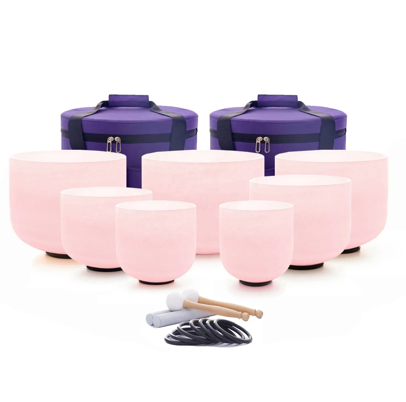 7 pcs Frosted Pink Crystal Singing Bowl Set 7-12 inch (432Hz)